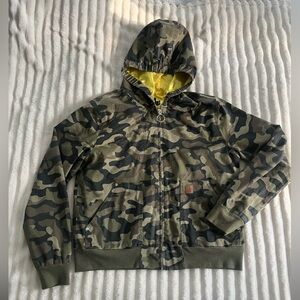 Volcom Juniors Frochickie Printed Hooded Bomber Jacket Satin Yellow Lining Large